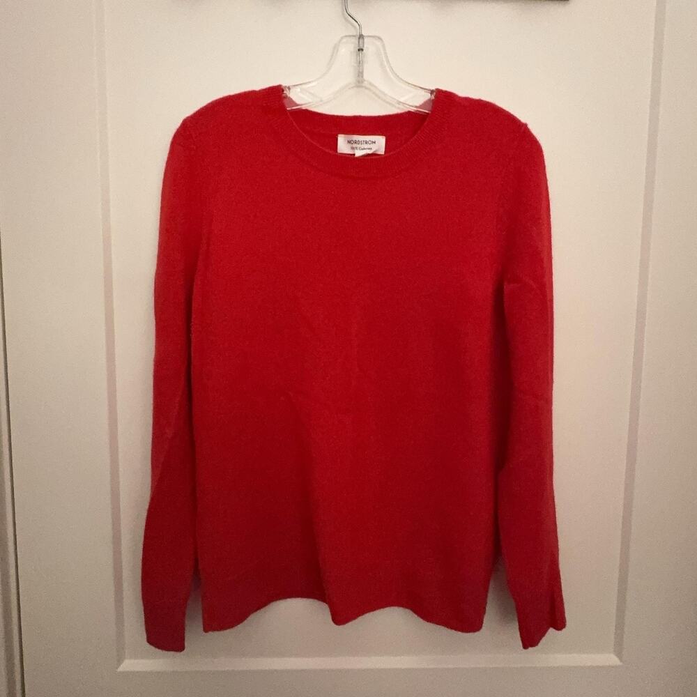 Nordstrom Sweater Sz L Red Cashmere Crew Neck Long Sleeve Pullover Old Money